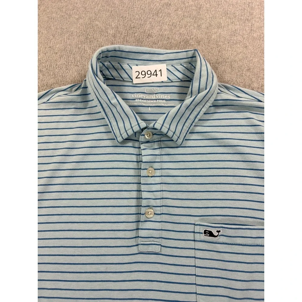 Vineyard Vines Edgartown Striped Short Sleeve Polo Shirt (Men's Large) Blue